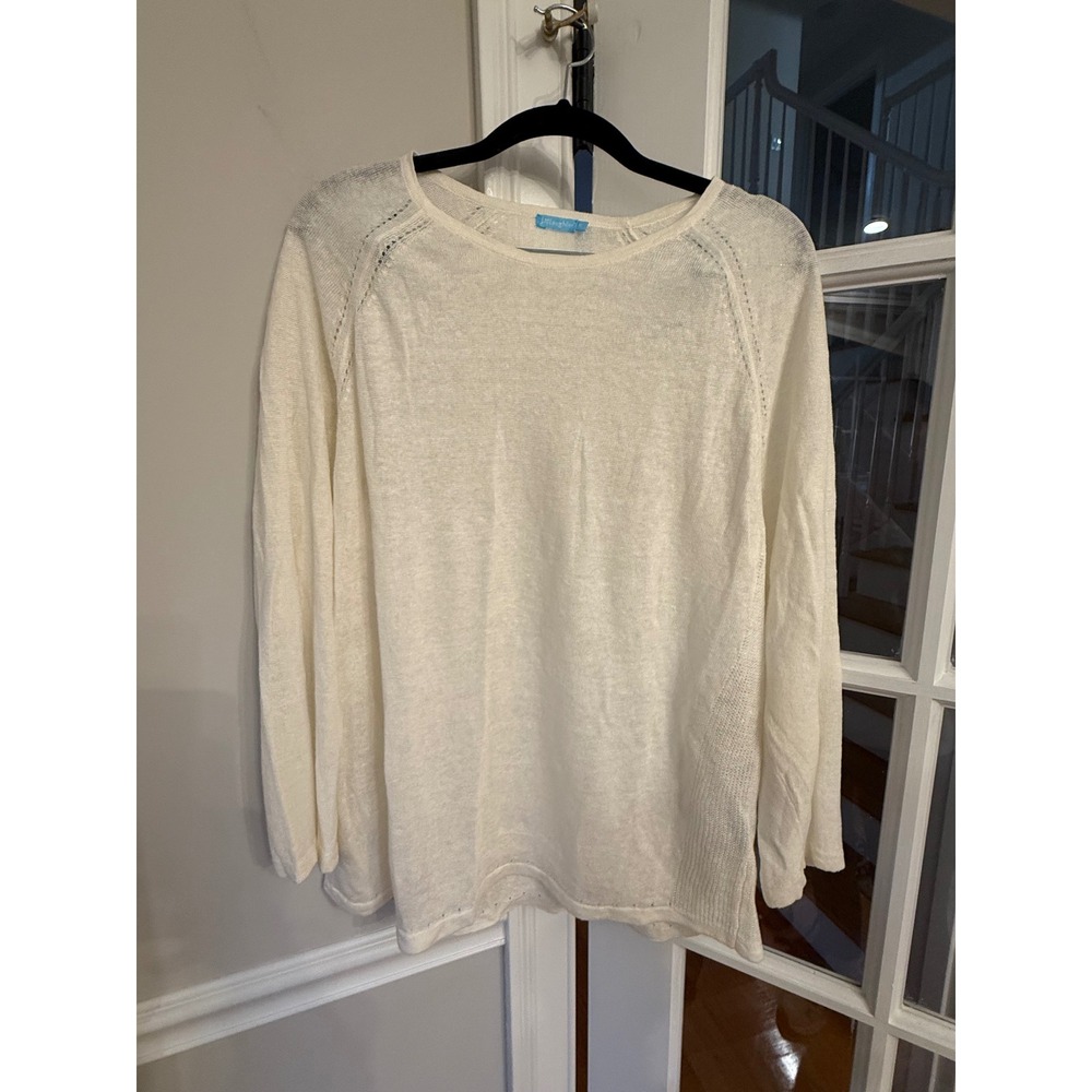 J.McLaughlin Women Cream 100% Linen Pointelle Raglan Long Sleeve Sweater XL